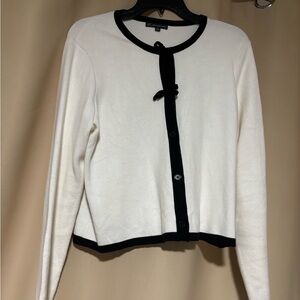 Adrianna Papell Cream Cardigan with Black Trim